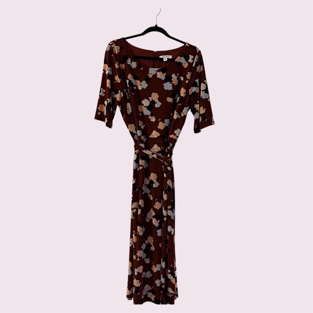 Nine West Size 14 Maroon/Black/Pink/Grey Short Sleeve Midi Dress EUC
